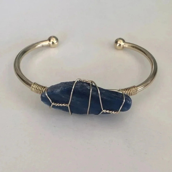 14k Gold Plated Small Real Sodalite Stone Cuff Bracelet NWT - Picture 6 of 9